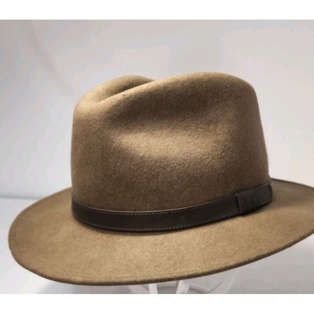 Vintage Wool Felt Fedora Hat Mens Wide Brim Western Outback Henschel USA Made L